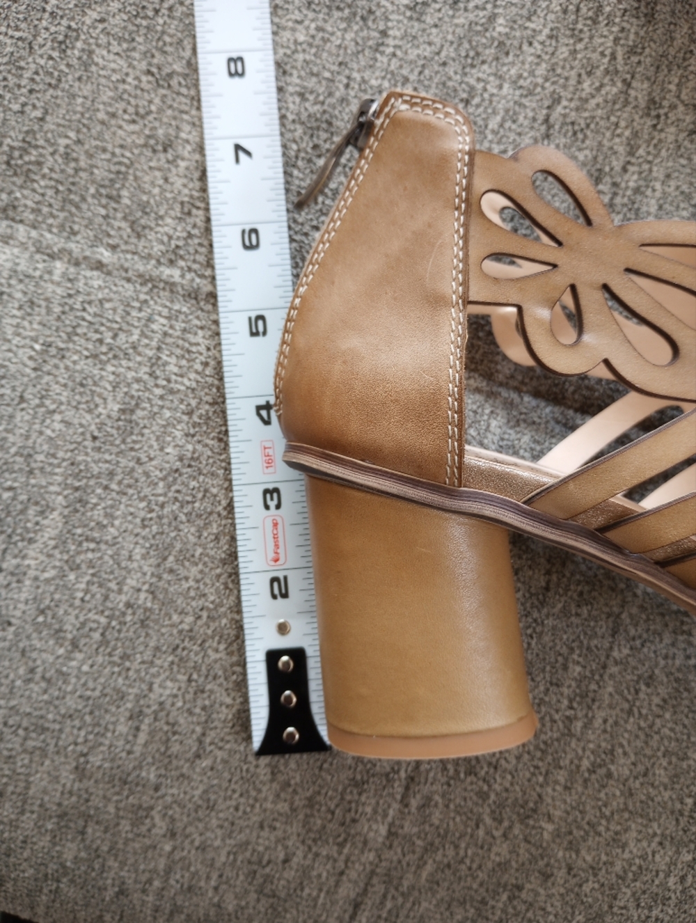 L'artiste Tan Leather Flamenco Block Heel Zipper Back Size Euro 42 10.5 11 New! - Picture 11 of 14